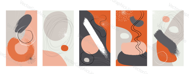 Vector set of abstract hand painted backgrounds for social media stories design, wall decoration pattern, modern poster, prints. Abstract background illustrations.