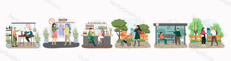 Passive smoke concept vector illustration. Man smokes next to pregnant woman at the bus stop. No smoking area, public place, bar. Tobacco and smoking cigarette addiction. Second hand smoke.