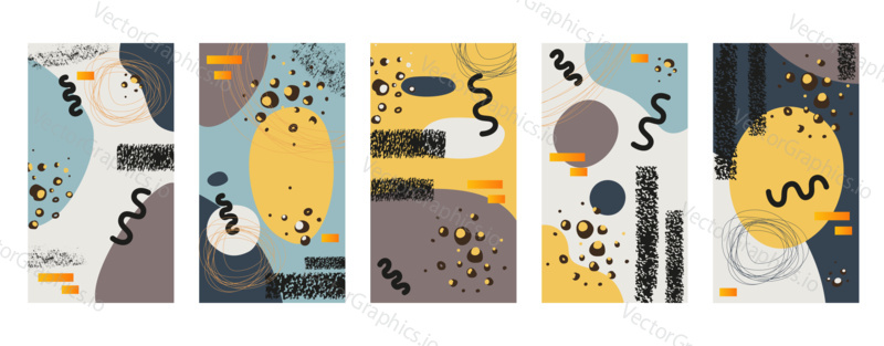 Vector set of abstract contemporary backgrounds for social media stories design, wall decoration pattern, modern poster, prints. Abstract background illustrations.