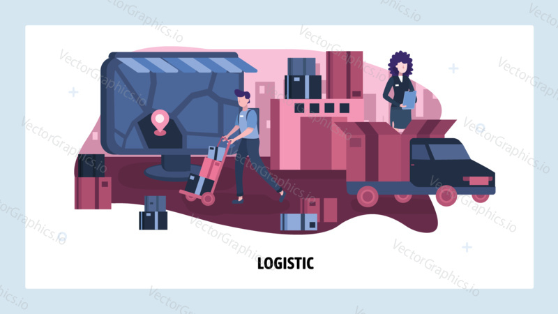 Delivery service concept. Online order courier delivery. Shipping truck. Vector web site design template. Landing page website concept illustration.