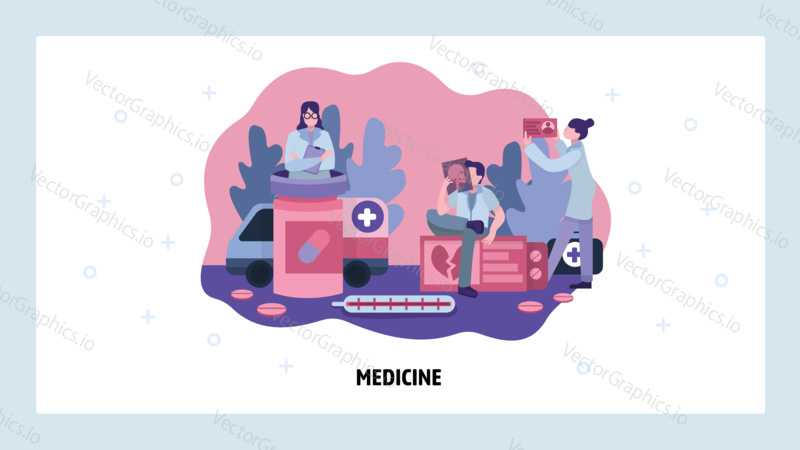 Doctor and nurse in hospital emergency room. Medicine and healthcare concept. Vector web site design template. Landing page website concept illustration.