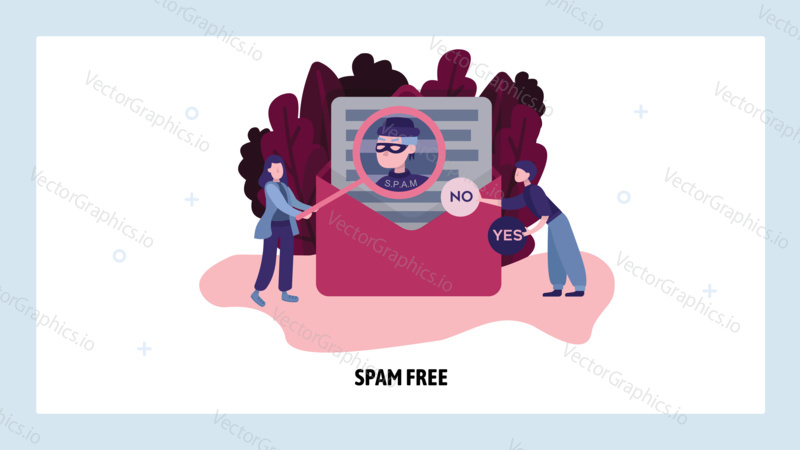Spam filter concept. Anti malware and phishing technology. Vector web site design template. Landing page website concept illustration.