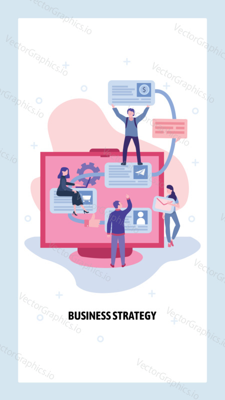 Business process and strategy development. People work as a team. Vector web site design template. Landing page website concept illustration.