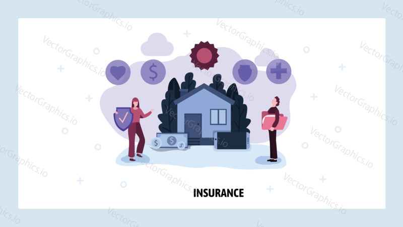 House insurance concept. Life, medical insurance plan. Protect your home. Vector web site design template. Landing page website concept illustration.