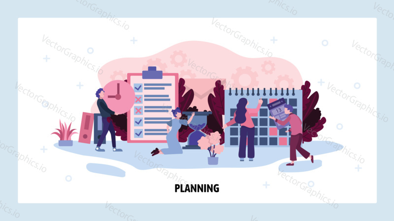 Business planning concept. Teamwork management and project business plan. Calendar and deadline. Vector web site design template. Landing page website concept illustration.