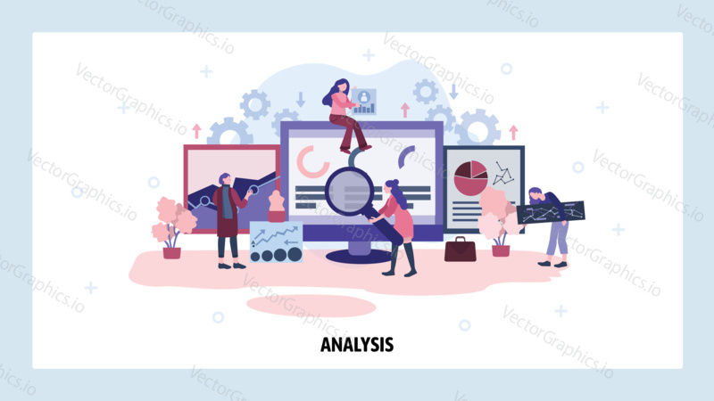 Data analysis concept. Business team doing financial research, dashboard analytics, chart, data report. Vector web site design template. Landing page website illustration.