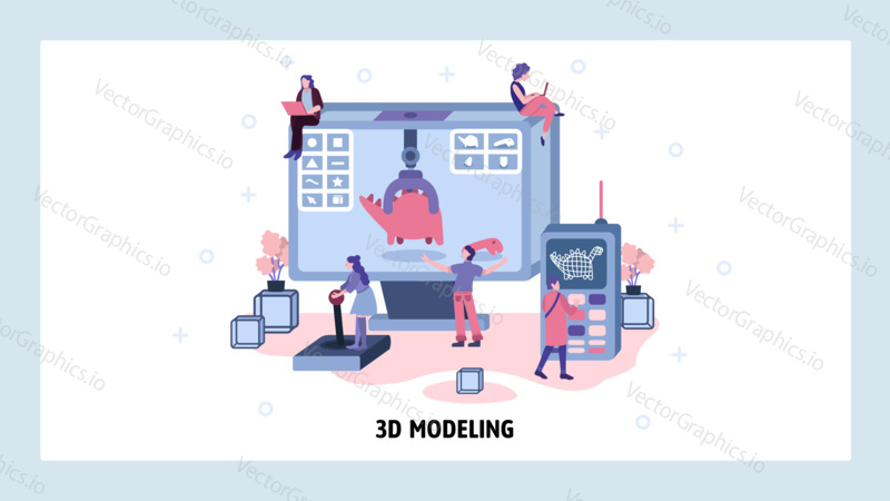 Movie computer graphic CGI and 3d modeling. Team of engineers work on 3d model of dinosaur. Volume rendering technology. Vector web site design template. Landing page website concept illustration.