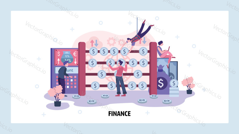 Business financial management and accounting concept. Finance team, money management, budget analysis, investment audit. Modern abacus. Vector web design template. Landing page website illustration.