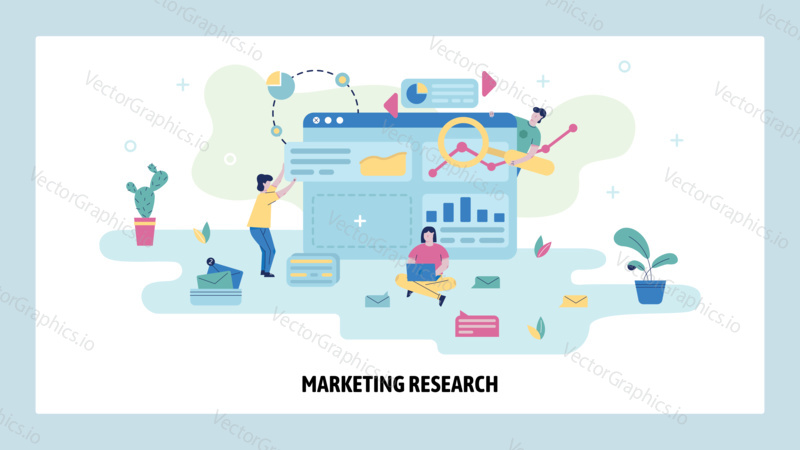 Market research concept illustration. Business development and strategy. Marketing analysis, big data. Vector web site design template.