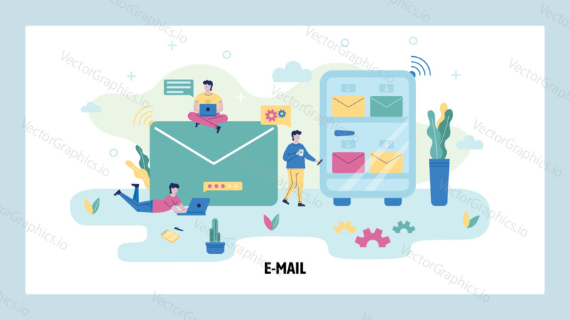 Email cloud server concept illustration. Email service and technology. Vector web site design template.