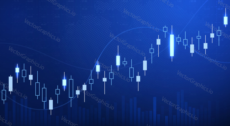 Forex and stock exchange chart vector illustration. Japanese candle stick graph of stock market trading. Finance and forex trade background.