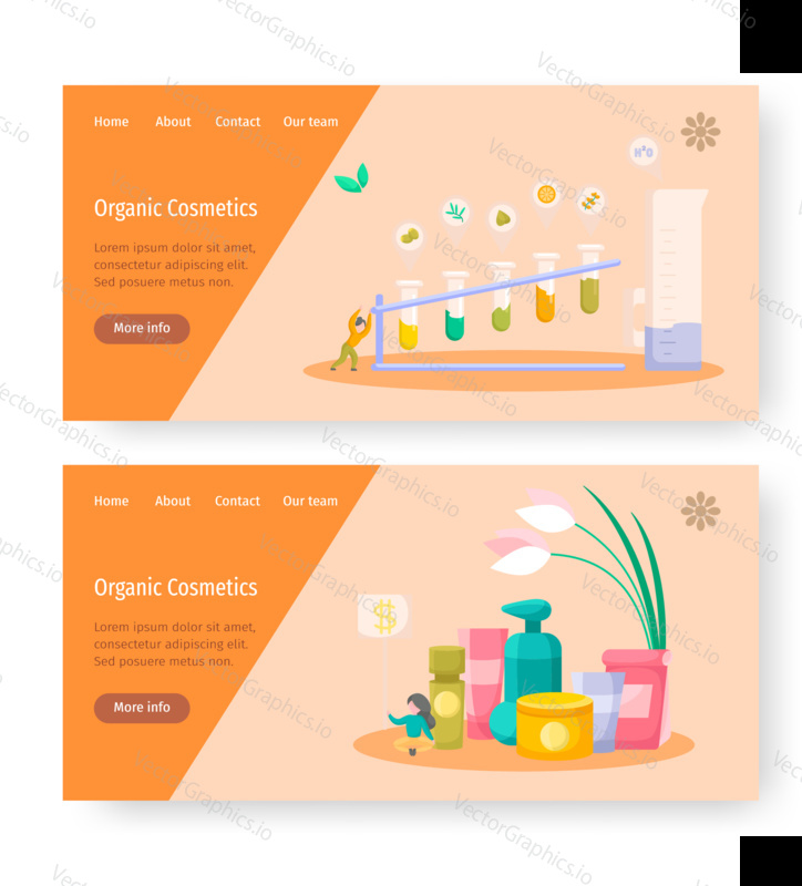 Organic cosmetic shop concept illustration. Mix ingredients in a lab to make skincare cream. Natural healthy skin cosmetics. Vector web site design template. Landing page website illustration