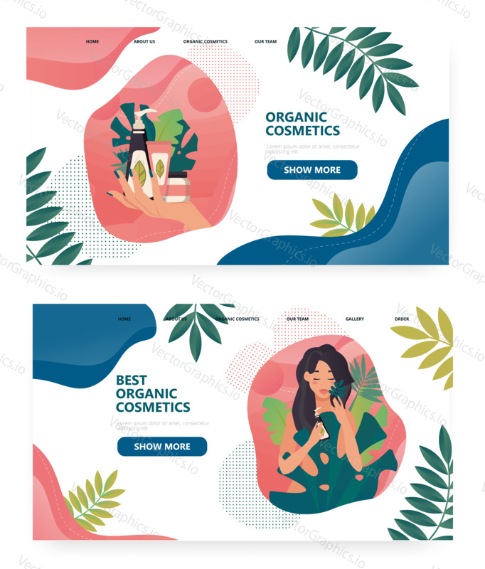 Organic cosmetic concept illustration. Natural cosmetics, body care. Beauty spa salon. Woman try cream. Vector web site design template. Landing page website illustration.