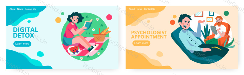 Girl went to picnic in a park to read a book. Psychology consultation and doctor appointment. Psychological help concept illustration. Vector web design template. Landing page website illustration.