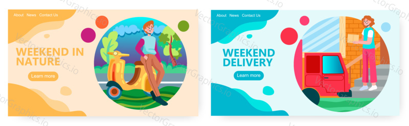 Home delivery service vector concept illustration. Man stay next to scooter. Web site design template. Motorcycle delivery.