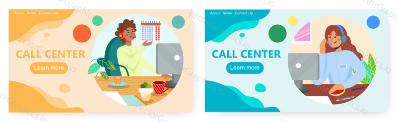 Call center operator using headset to talk by phone. Customer service concept vector illustration. Black man works in call center. Office desk with computer, online call, video conference.