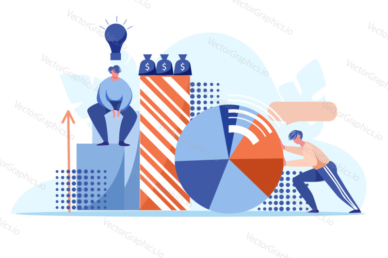 Business development and strategy concept. Hard work to growth business. Businessman with a new idea. Vector web site design template. Landing page website concept illustration.