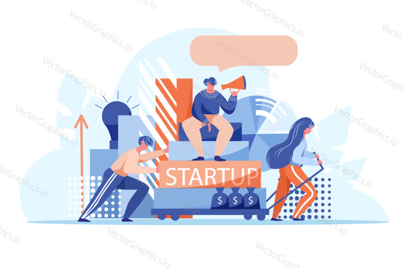 Team push startup with a leader on the top. Teamwork hard work and business development concept. Vector web site design template. Landing page website concept illustration.