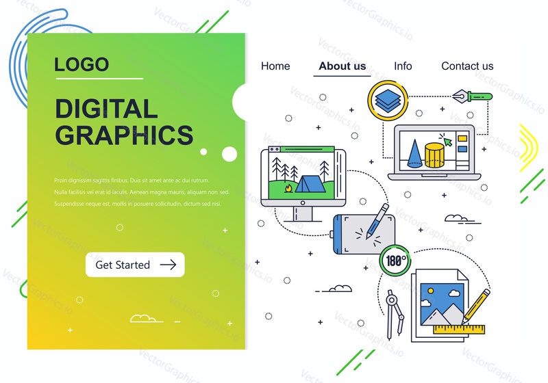 Vector web site linear art design template. Graphic art, drawing tablet and software . Landing page concepts for website and mobile development. Modern flat illustration