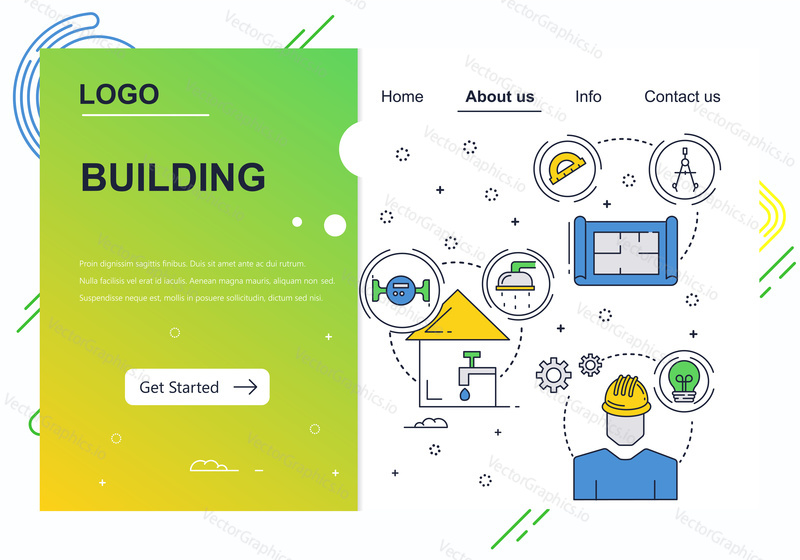Vector web site linear art design template. Building construction company. Landing page concepts for website and mobile development. Modern flat illustration