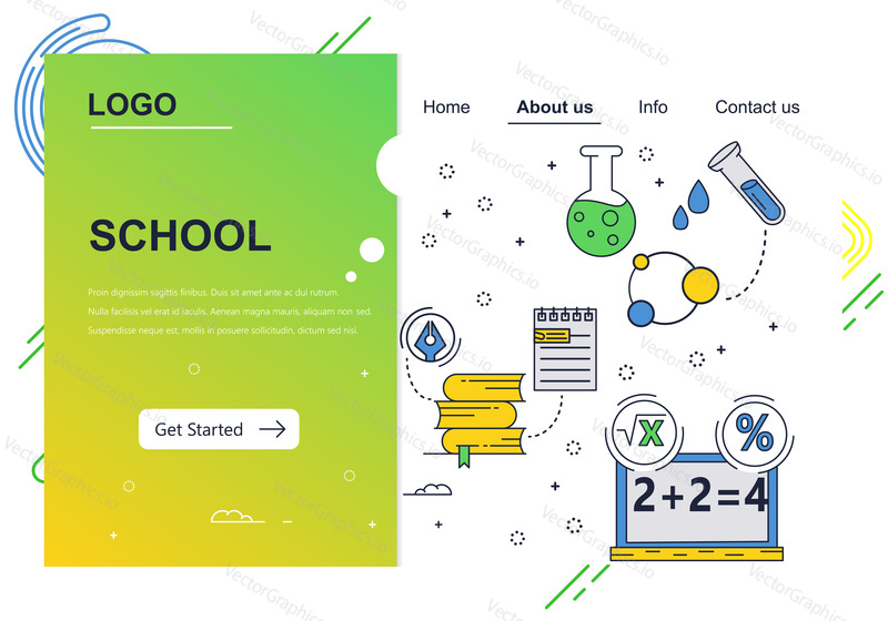 Vector web site linear art design template. School education subjects. chemistry, math. Landing page concepts for website and mobile development. Modern flat illustration