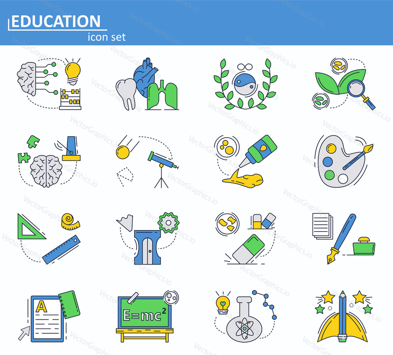 Vector set of School and college education icons in thin line style. Website UI and mobile web app icon. Outline design illustration