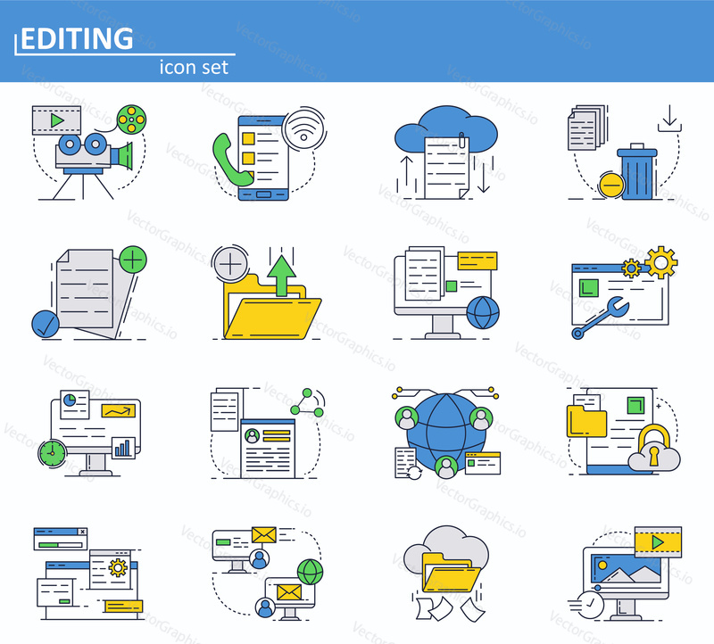 Vector set of computer services icons in thin line style. Website UI and mobile web app icon. Outline design illustration