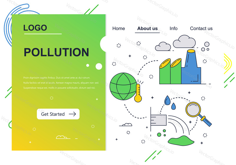 Vector web site linear art design template. Air and water pollution. Ecology environment problems. Landing page concepts for website and mobile development. Modern flat illustration