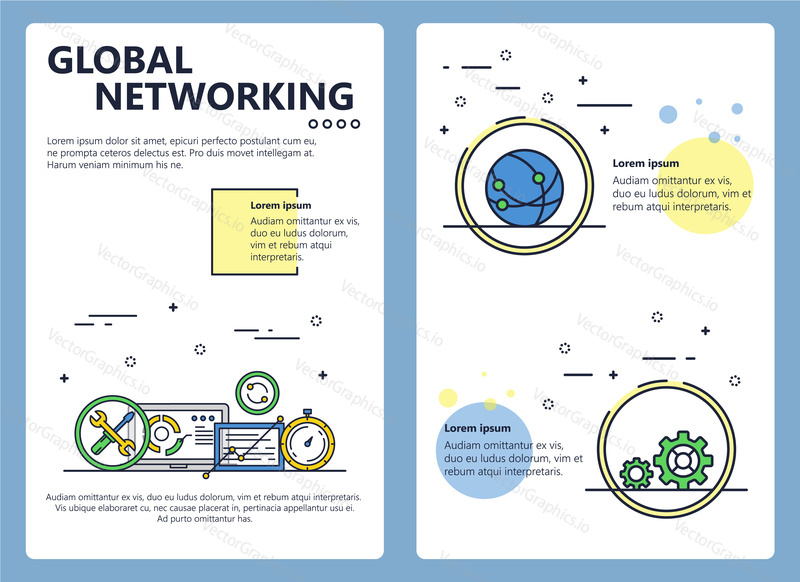 Global networking web banner, poster, flyer, leaflet, brochure template. Vector modern thin line art flat style design illustration.