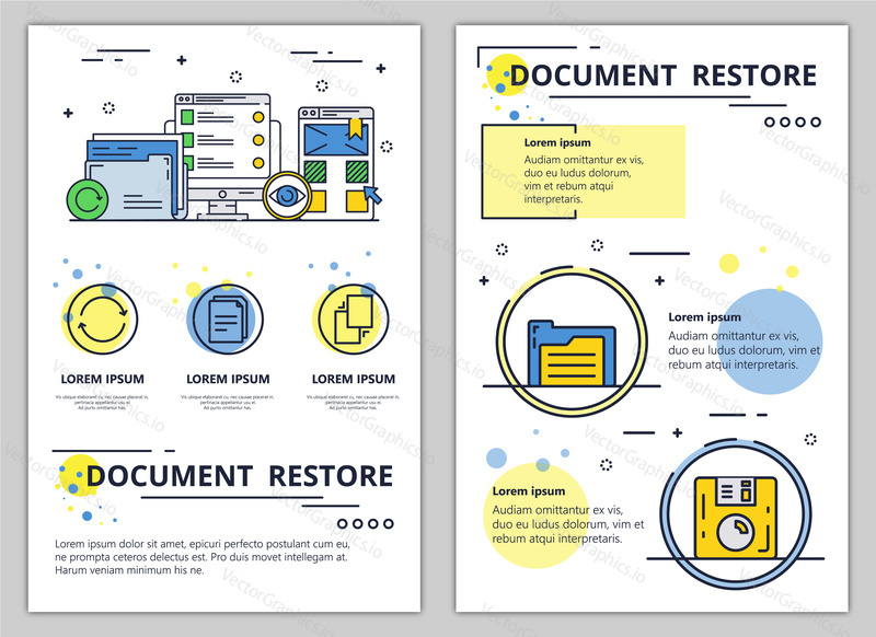 Document restore web banner, poster, flyer, leaflet, brochure template. Vector modern thin line art flat style design illustration.