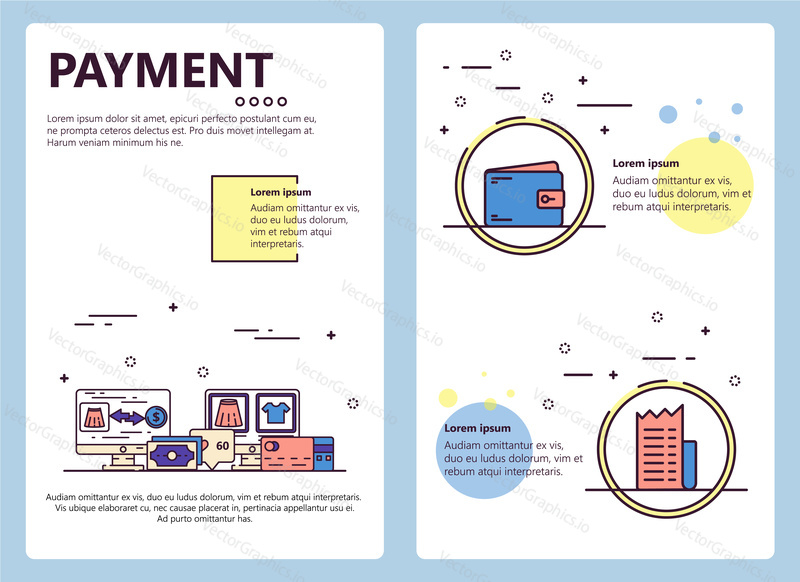 Payment web banner, poster, flyer, leaflet, brochure template. Vector modern thin line art flat style design illustration.