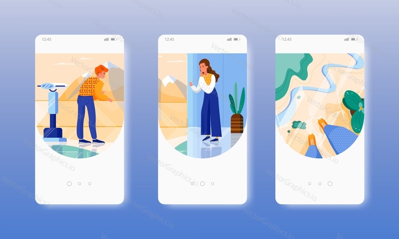 Acrophobia. Anxiety disorder, panic. Fear of heights. Mobile app onboarding screens. Vector banner template for website and mobile development. Web site and UI design illustration.