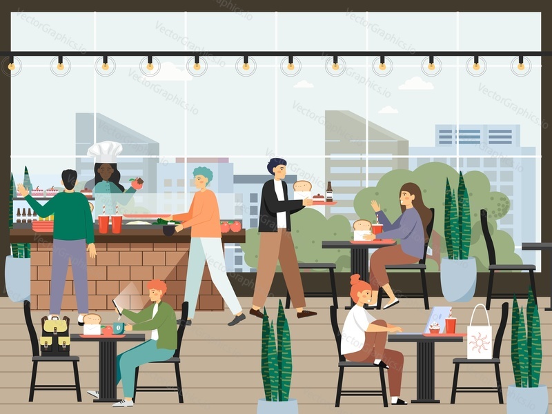 Food court or self service canteen, university — Vector Graphics