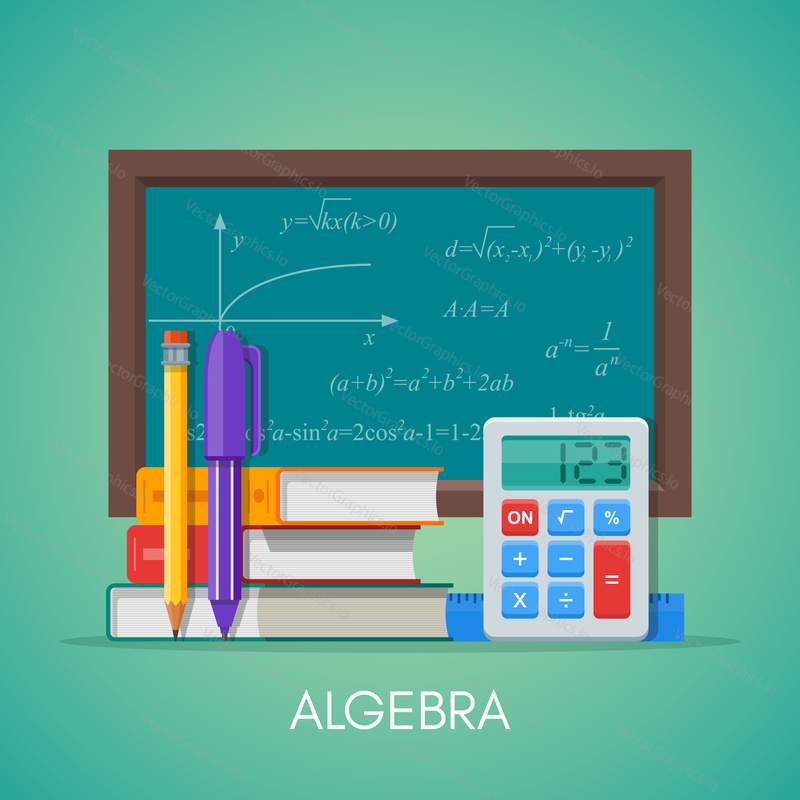 Векторный плакат концепции образования в области алгебры и математики в плоском стиле.