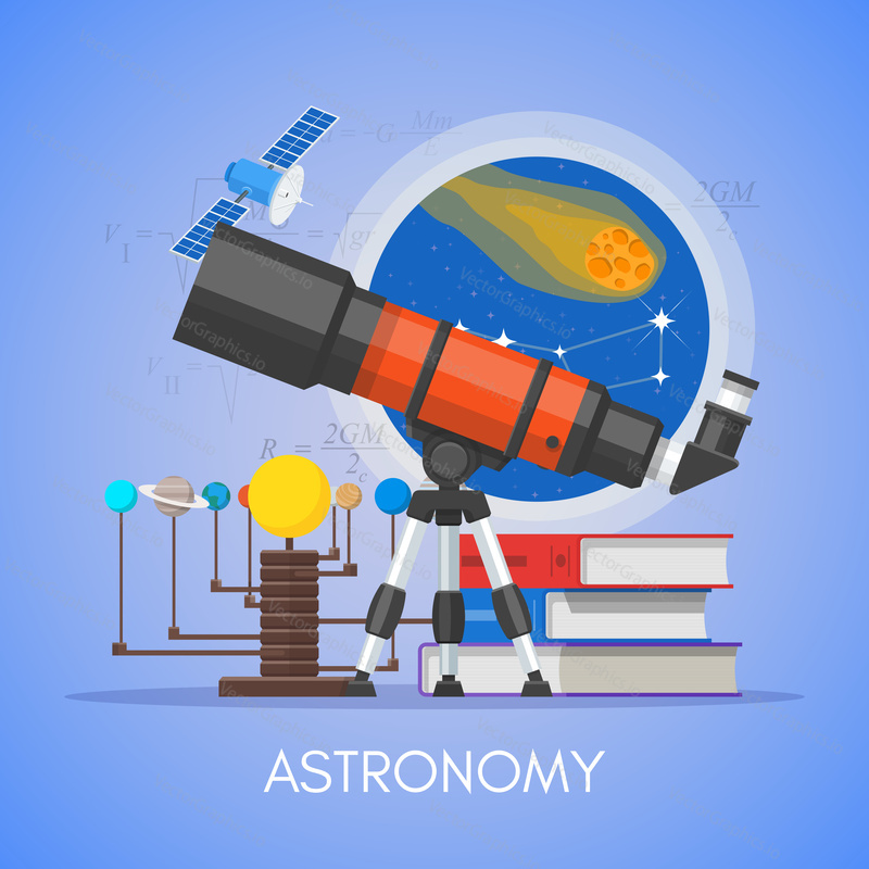 Astronomy science education concept vector poster in flat style design.