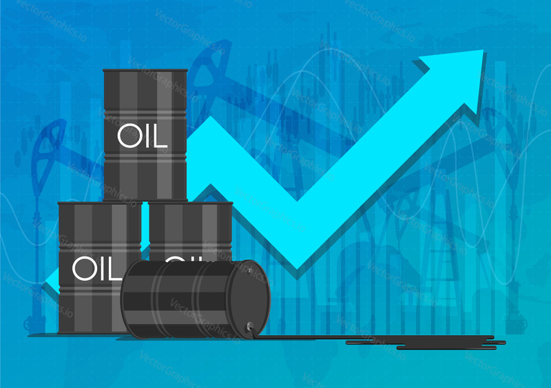 Oil industry concept. Raising prices chart. Financial markets vector illustration.
