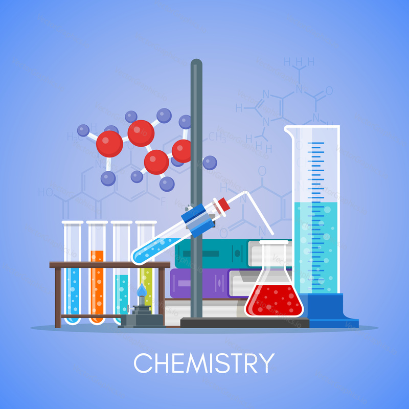Chemistry science education concept vector poster in flat style design.
