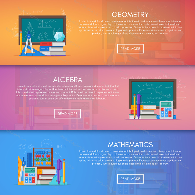 Geometry, algebra and math vector banners. Science education concept poster in flat style design.