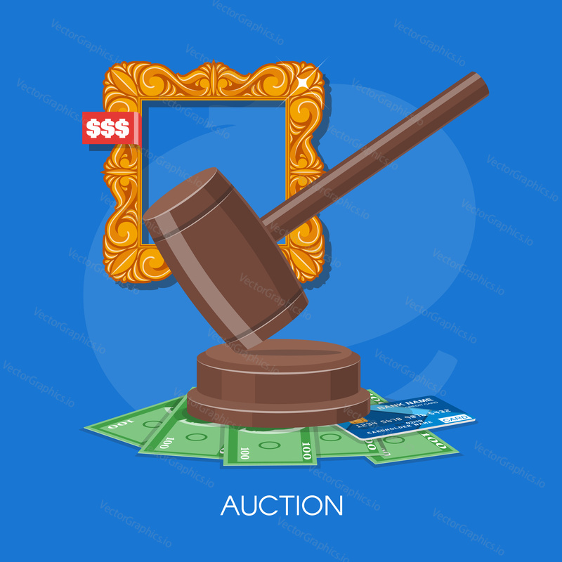 Auction and bidding concept vector illustration in flat style design. Selling arts.