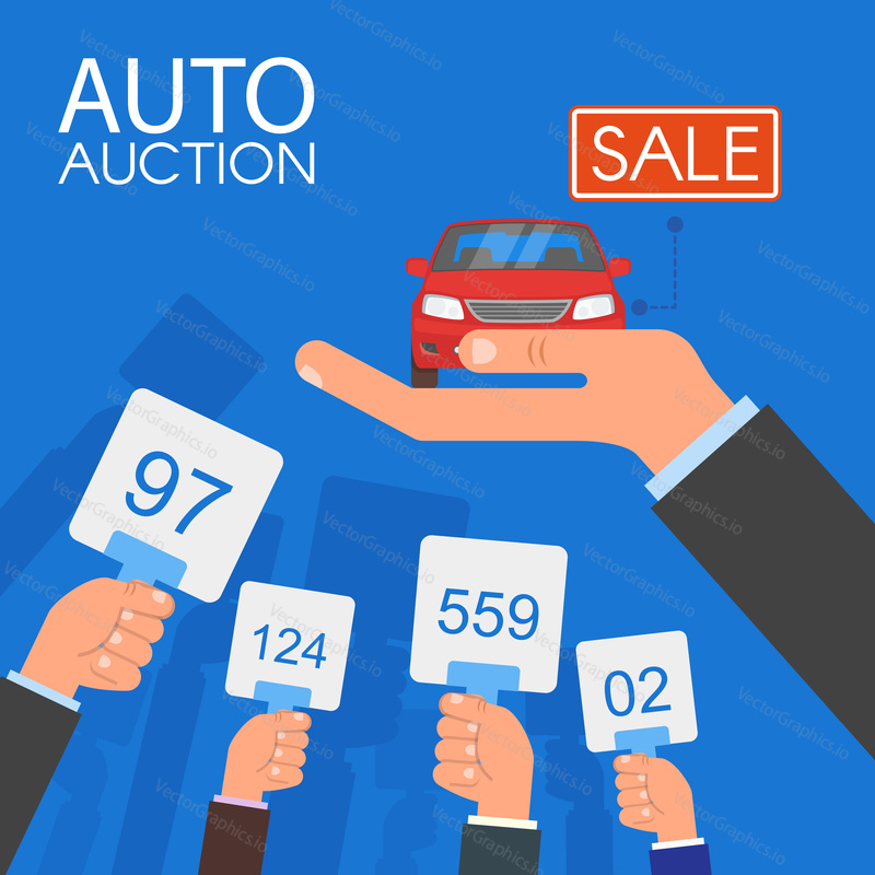 Auction and bidding concept vector illustration in flat style design. Selling car.
