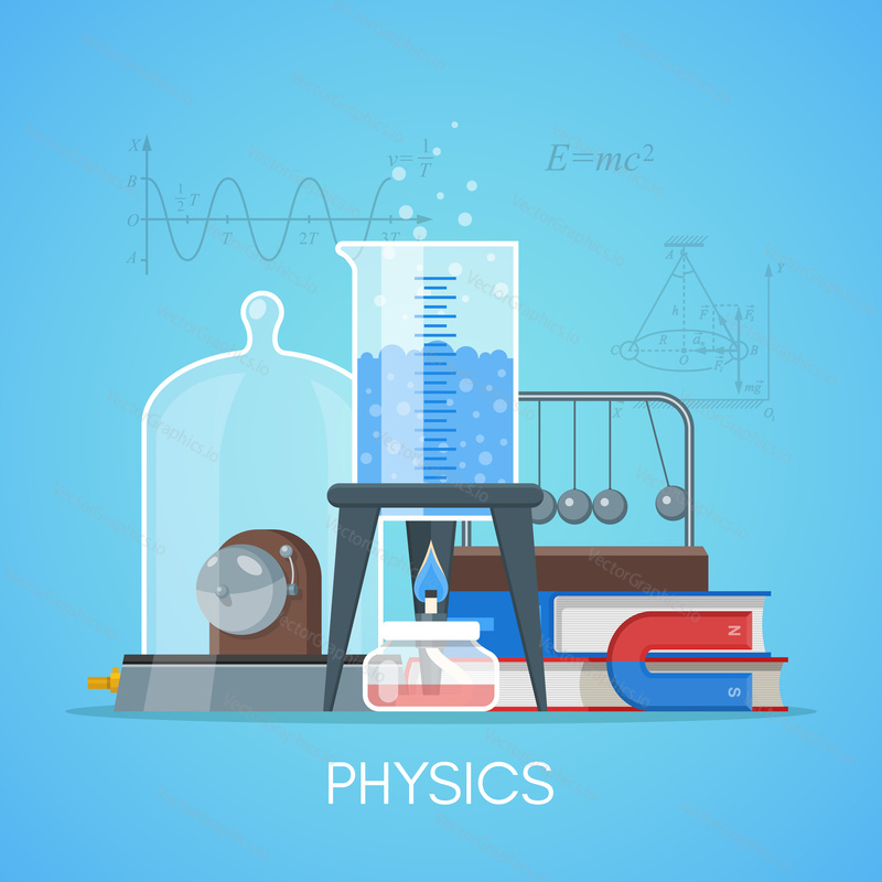 Physics science education concept vector poster in flat style design.