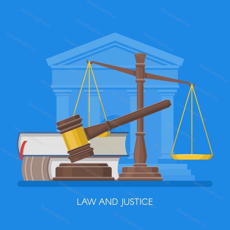Law and justice concept vector illustration in flat style. Design elements, symbols and icons.