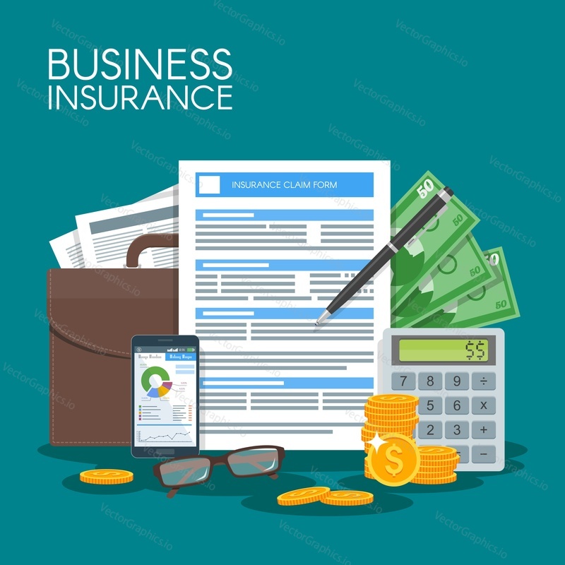 Business insurance concept vector illustration. Sign contract agreement to protect business from risks. Poster in flat style design.