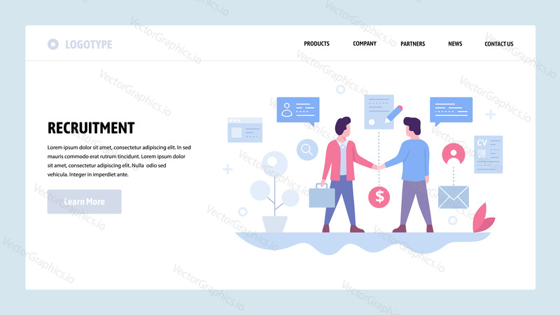 Vector web site design template. Two businessman make deal and sign contract, business partnership. Partners handshake. Landing page concepts for website and mobile development. Modern flat illustration.