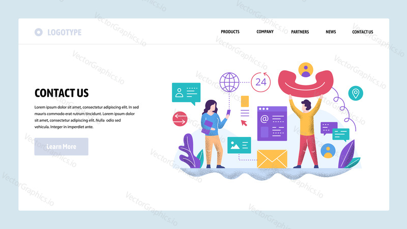 Vector web site design template. Call center and helpline support. Contact us page. Landing page concepts for website and mobile development. Modern flat illustration.