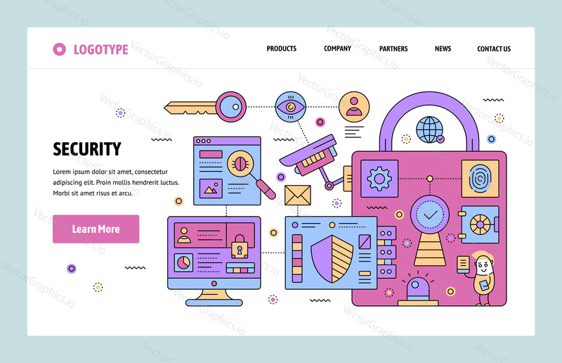 Vector web site linear art design template. Cyber security and surveillance. Landing page concepts for website and mobile development.