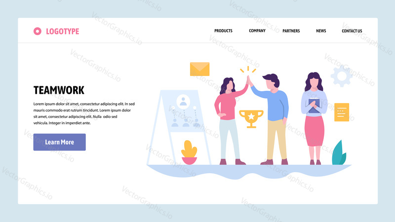 Vector web site gradient design template. Teamwork success. Team business leadership. Landing page concepts for website and mobile development. Modern flat illustration