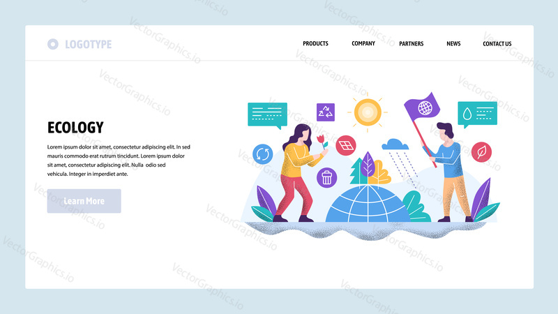 Vector web site design template. Ecology environmental concept. Save the world. Landing page concepts for website and mobile development. Modern flat illustration.
