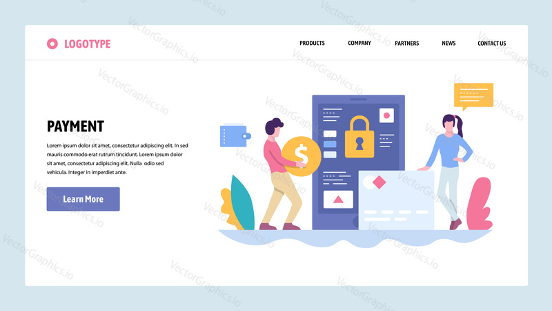 Vector web site gradient design template. Online money payment. Digital banking and secure payment. Landing page concepts for website and mobile development. Modern flat illustration
