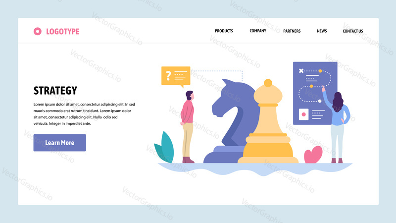 Vector web site gradient design template. Business and marketing strategy. Business like a chess game. Landing page concepts for website and mobile development. Modern flat illustration